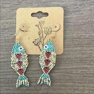 Handcrafted Beaded Fish Earrings - Multicolor